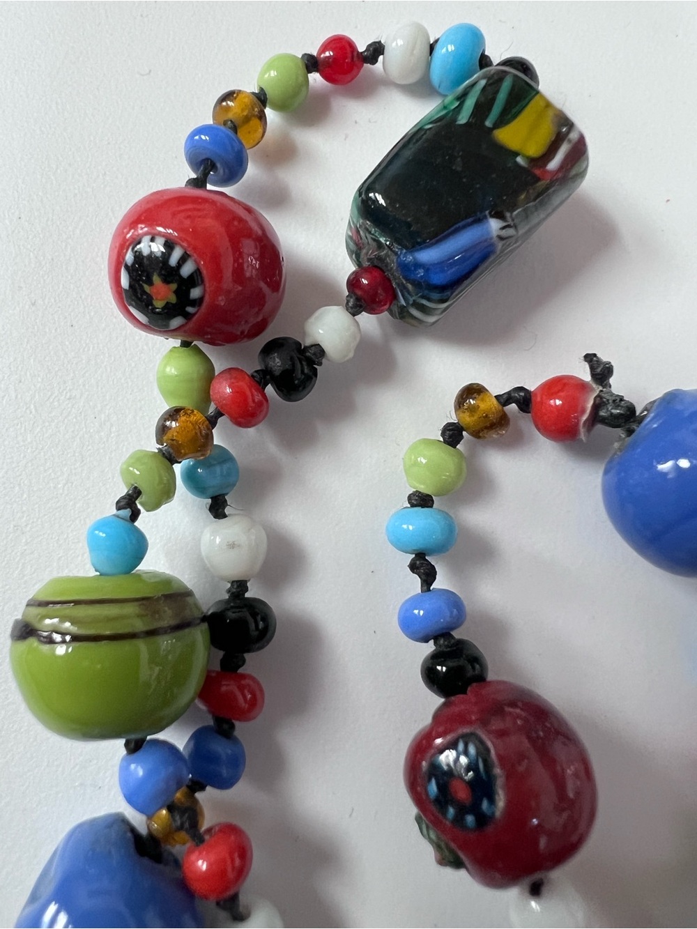 30” NECKLACE glass bead artsy colors vintage yellow face art &